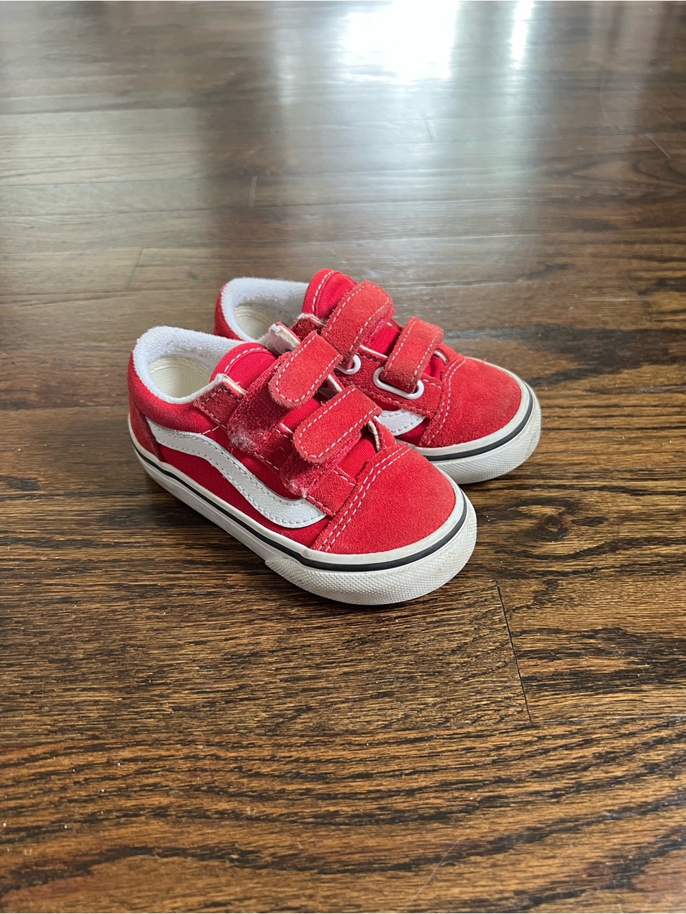 Vans Kids Red Velcro Low-Top Skate Sneakers